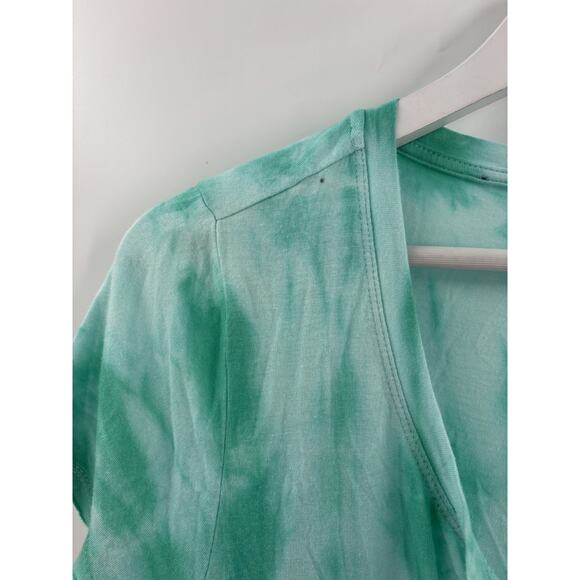 Calvin Klein T Shirt Womens Medium Blue Green Tie Dye Short Sleeves V Neck - Picture 7 of 16